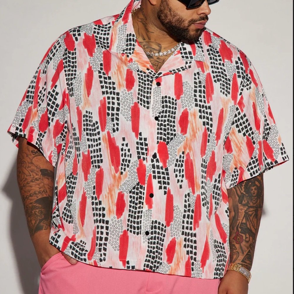 Vibrant Red and Black Patterned Men's Shirt